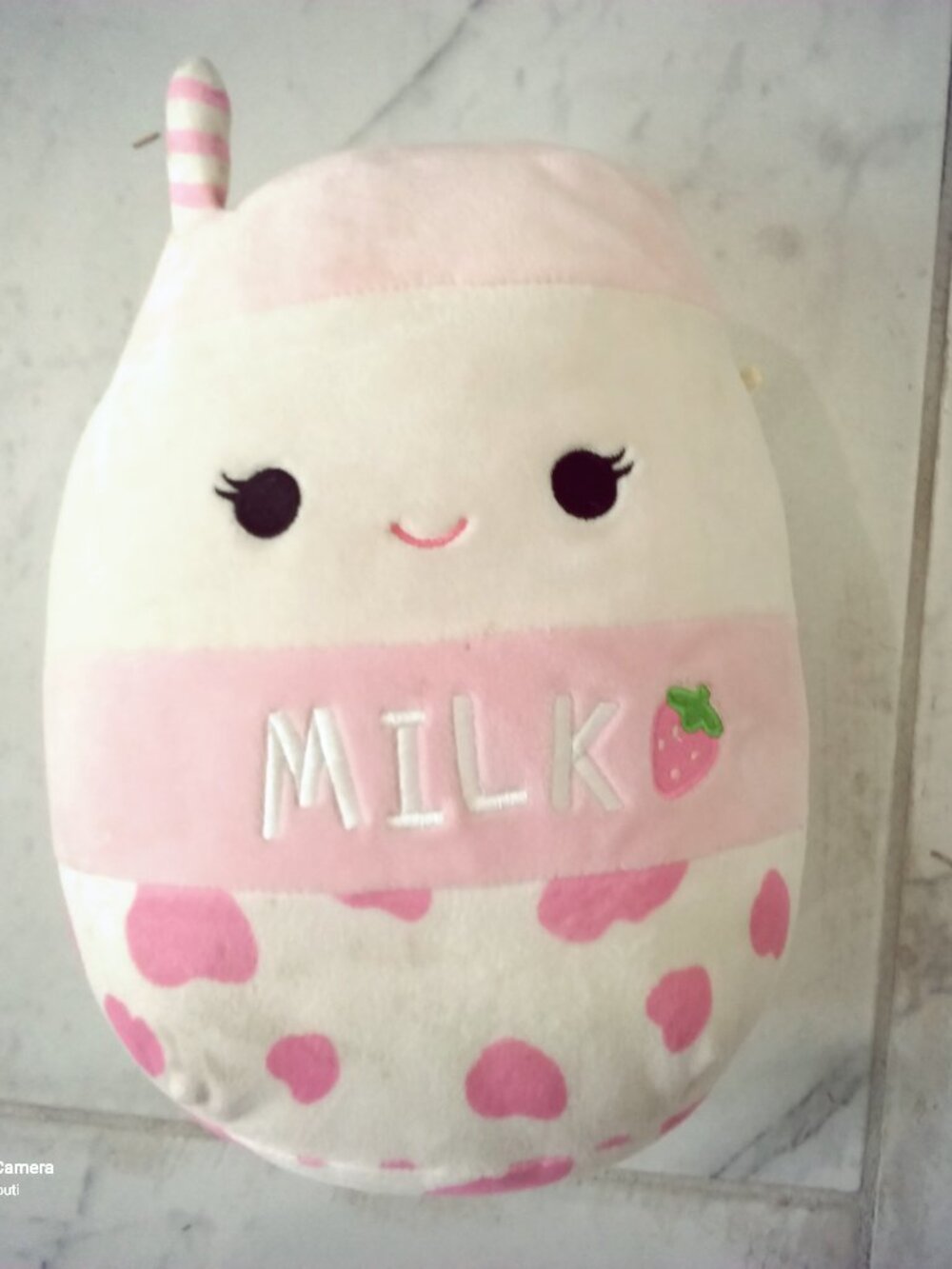 Squishmallows 8" Amelie the Strawberry Milk Carton Plush Toy Pink & White GUC